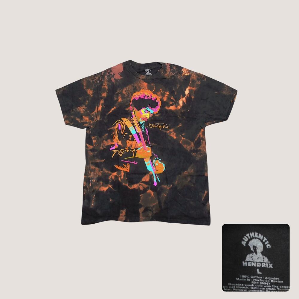 Authentic Hendrix Custom Bleach Tie Dye Neon Graphic Band T-Shirt